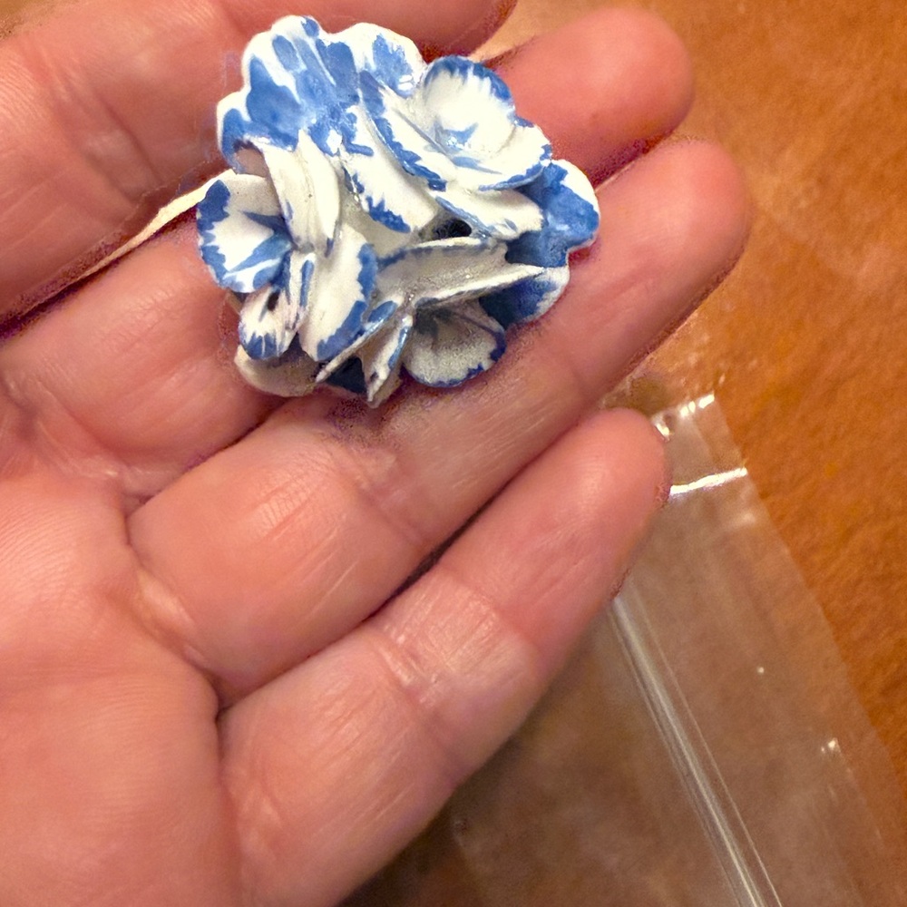 Vintage Stoke from England Blue and White Floral Brooch